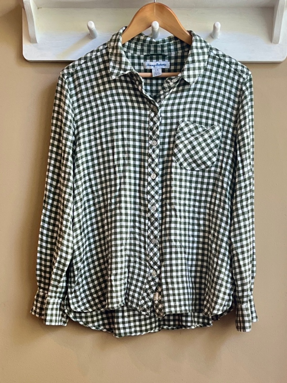 Tommy Bahama Villa Verde Gingham Check Button Down Shirt Green White L